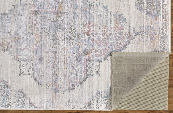 10' X 14' Ivory Gray And Pink Abstract Distressed Area Rug With Fringe