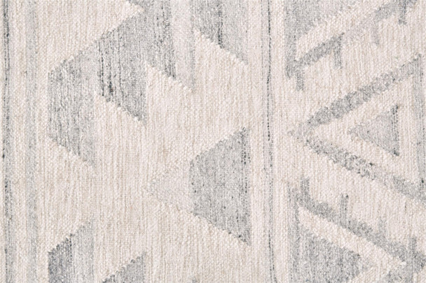 10' X 14' Ivory Gray And Blue Wool Geometric Dhurrie Flatweave Handmade Area Rug With Fringe