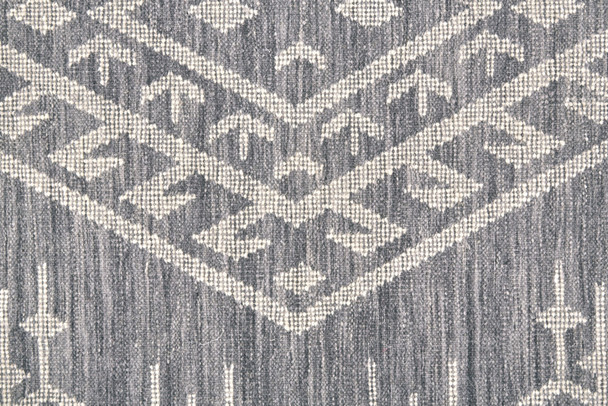 8' X 10' Gray Ivory And Blue Wool Geometric Dhurrie Flatweave Handmade Area Rug With Fringe