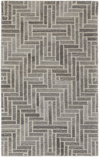 5' X 8' Taupe Gray And Tan Wool Geometric Tufted Handmade Area Rug