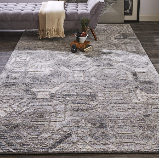 4' X 6' Gray Ivory And Taupe Wool Abstract Tufted Handmade Area Rug