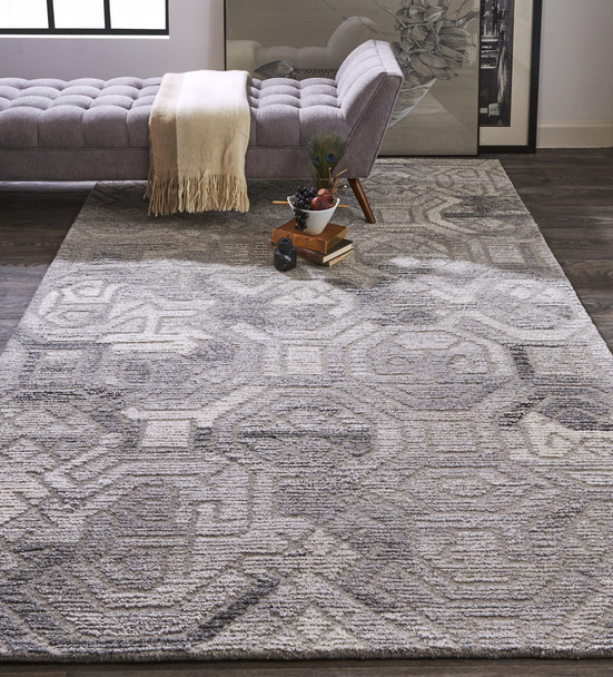 9' X 12' Gray Ivory And Taupe Wool Abstract Tufted Handmade Area Rug