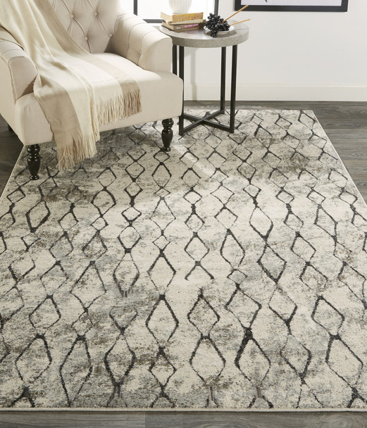 8' X 11' Ivory Gray And Taupe Abstract Stain Resistant Area Rug