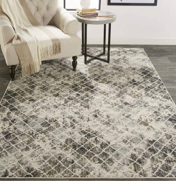 10' X 14' Ivory Gray And Taupe Abstract Stain Resistant Area Rug