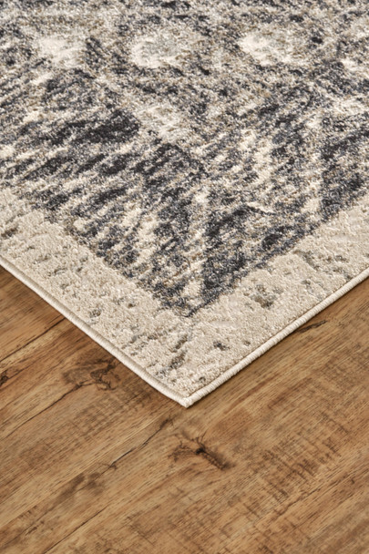 8' X 11' Ivory Black And Taupe Abstract Stain Resistant Area Rug