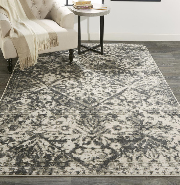 10' X 14' Gray Ivory And Silver Abstract Stain Resistant Area Rug