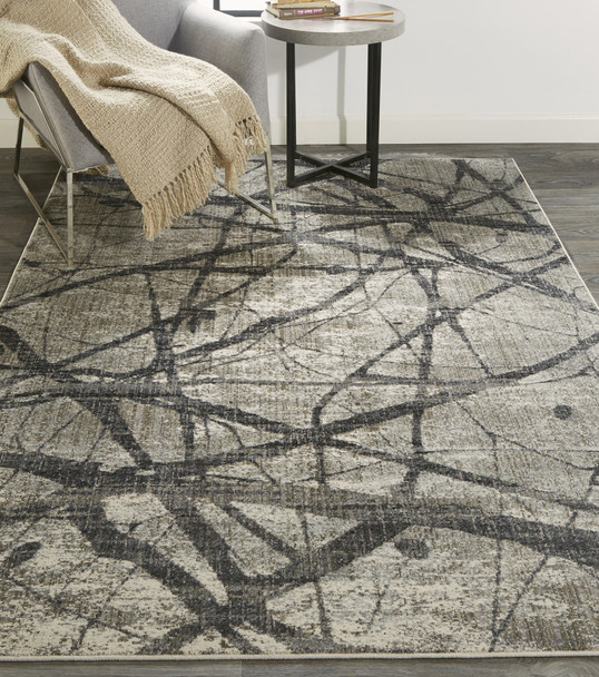 10' X 14' Taupe Gray And Ivory Abstract Stain Resistant Area Rug