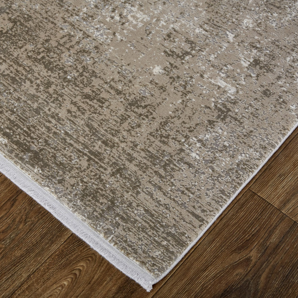 Tan Ivory And Gray Abstract Power Loom Distressed Area Rug