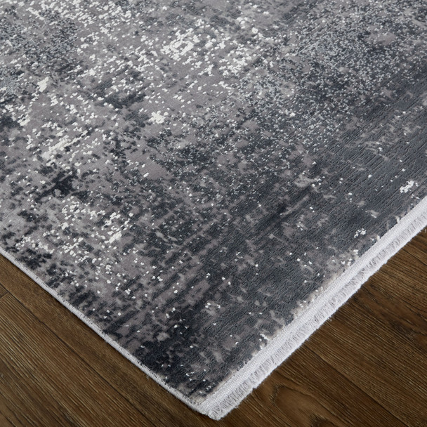12' X 18' Gray Black And Silver Abstract Power Loom Distressed Area Rug