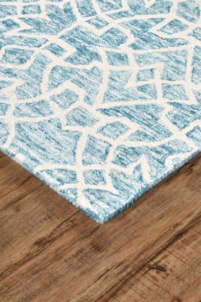 8' X 10' Blue And Ivory Wool Geometric Tufted Handmade Stain Resistant Area Rug