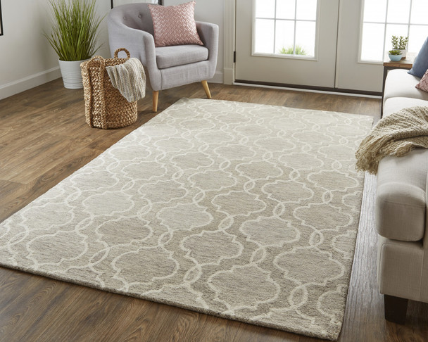 8' X 10' Gray And Ivory Wool Geometric Tufted Handmade Stain Resistant Area Rug