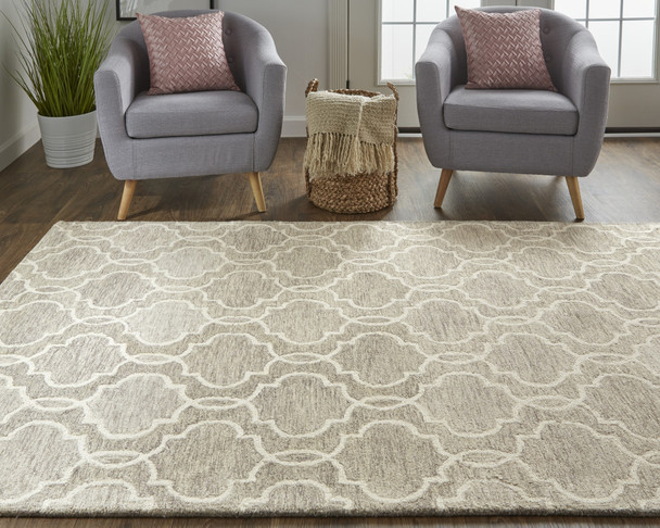 8' X 10' Gray And Ivory Wool Geometric Tufted Handmade Stain Resistant Area Rug