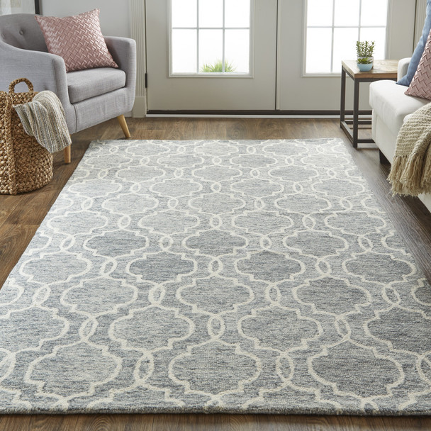 8' X 10' Blue Gray And Ivory Wool Geometric Tufted Handmade Stain Resistant Area Rug