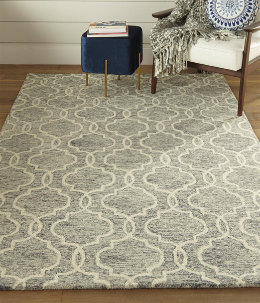 9' X 12' Blue Gray And Ivory Wool Geometric Tufted Handmade Stain Resistant Area Rug