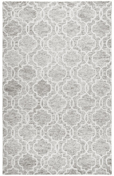 9' X 12' Gray And Ivory Wool Geometric Tufted Handmade Stain Resistant Area Rug