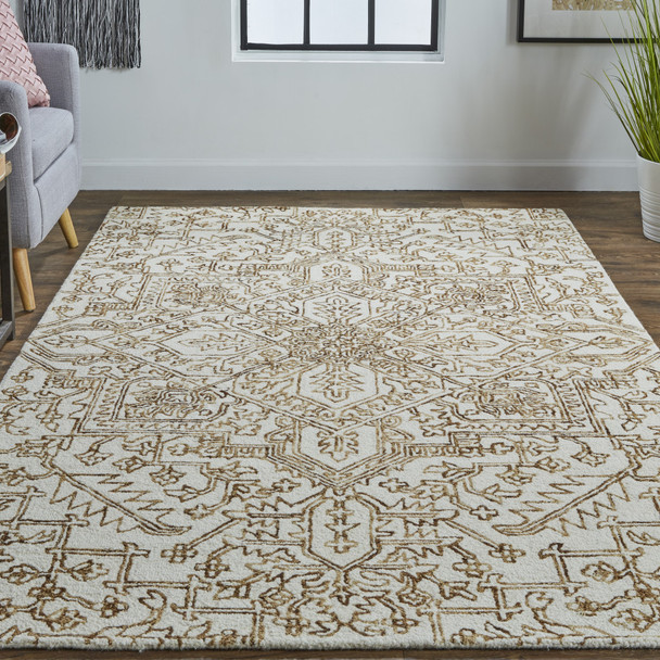 8' X 10' Ivory And Brown Wool Floral Tufted Handmade Stain Resistant Area Rug