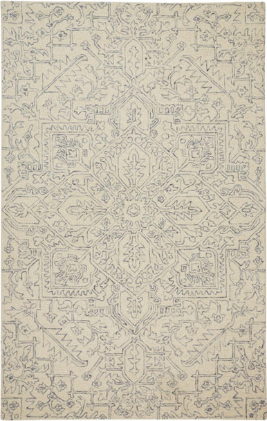 8' X 10' Ivory And Gray Wool Floral Tufted Handmade Stain Resistant Area Rug