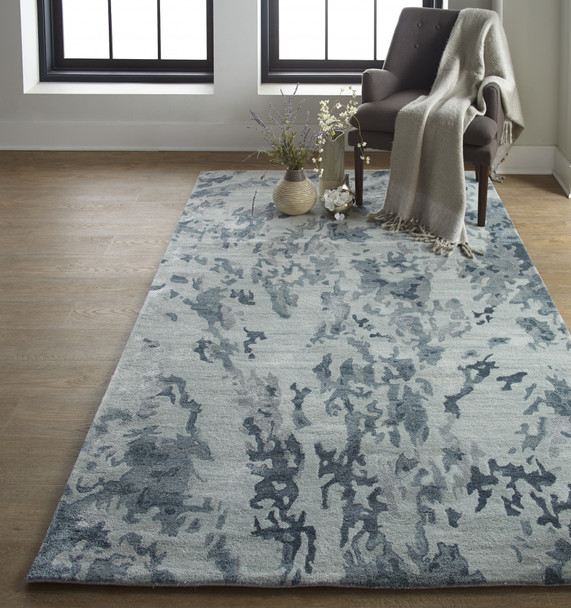 8' X 10' Blue Green And Silver Abstract Tufted Handmade Area Rug