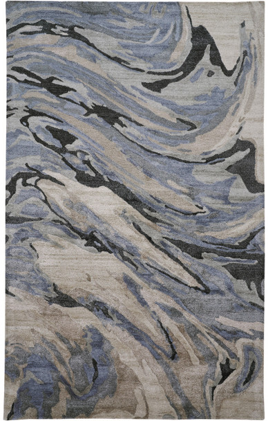 5' X 8' Blue Gray And Taupe Abstract Tufted Handmade Area Rug
