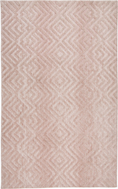 5' X 8' Pink And Ivory Geometric Stain Resistant Area Rug