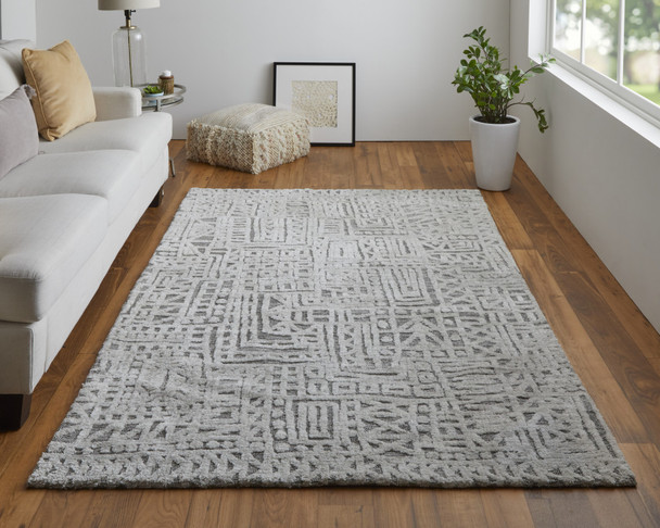 5' X 8' Gray And Silver Geometric Stain Resistant Area Rug
