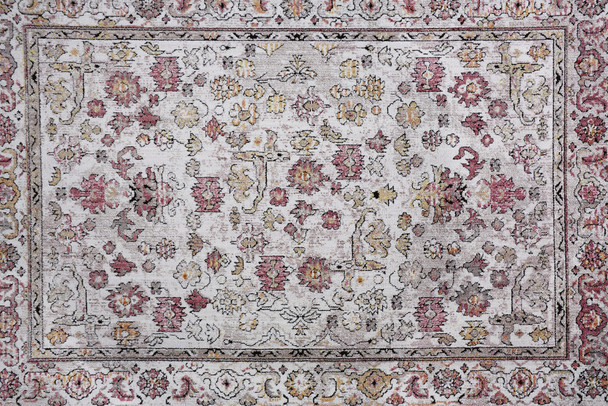 8' Ivory Pink And Gray Floral Stain Resistant Runner Rug