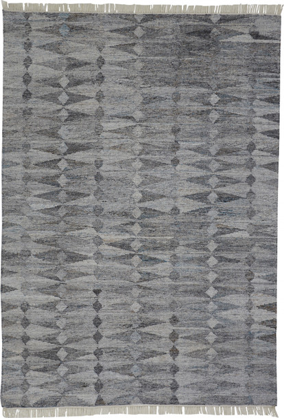 8' X 10' Gray Silver And Ivory Geometric Hand Woven Stain Resistant Area Rug With Fringe