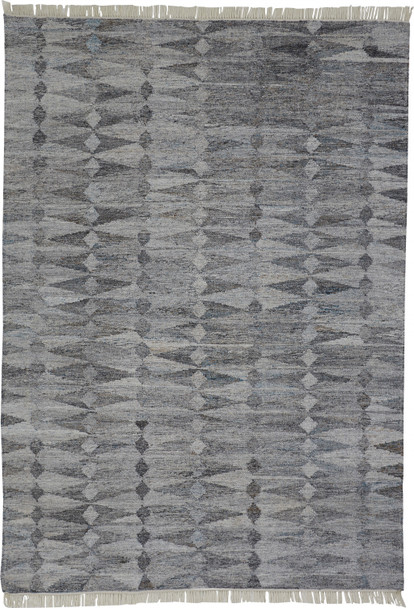 9' X 12' Gray Silver And Ivory Geometric Hand Woven Stain Resistant Area Rug With Fringe