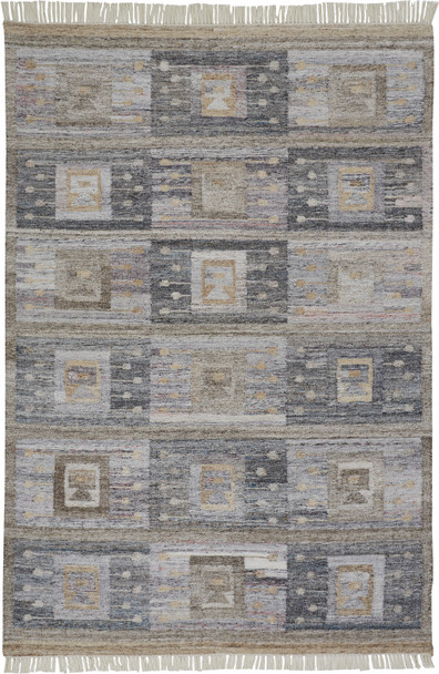 9' X 12' Gray Taupe And Tan Geometric Hand Woven Stain Resistant Area Rug With Fringe