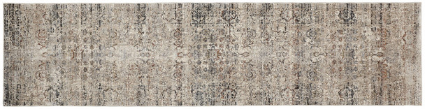 10' Taupe Ivory And Gray Abstract Distressed Runner Rug With Fringe