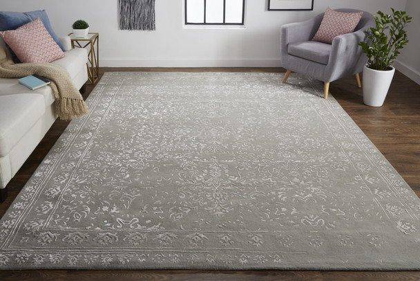 5' X 8' Gray Taupe And Silver Wool Floral Tufted Handmade Distressed Area Rug
