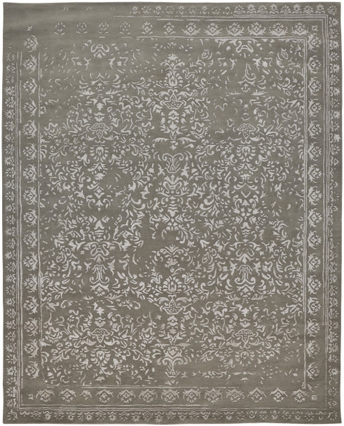 9' X 12' Gray Taupe And Silver Wool Floral Tufted Handmade Distressed Area Rug