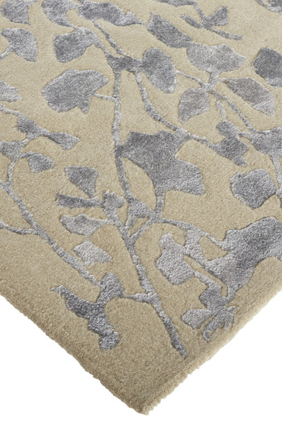 9' X 12' Tan Silver And Gray Wool Floral Tufted Handmade Area Rug