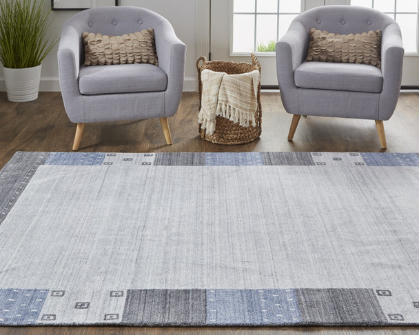 8' X 10' Gray Blue And Black Wool Hand Knotted Stain Resistant Area Rug