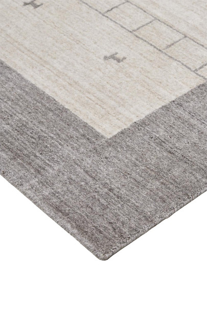 9' X 12' Ivory And Gray Wool Hand Knotted Stain Resistant Area Rug