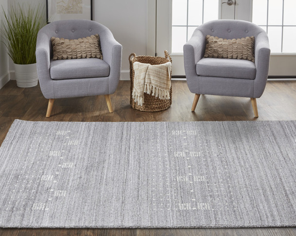 9' X 12' Gray And Ivory Wool Hand Knotted Stain Resistant Area Rug