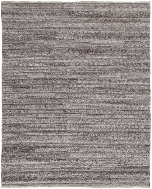 8' X 10' Taupe Brown And Ivory Striped Hand Woven Stain Resistant Area Rug