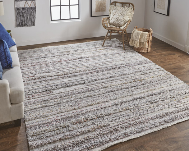 8' X 10' Taupe Ivory And Red Striped Hand Woven Stain Resistant Area Rug
