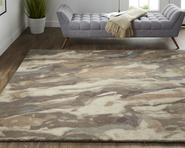 4' X 6' Brown Gray And Tan Wool Abstract Tufted Handmade Stain Resistant Area Rug