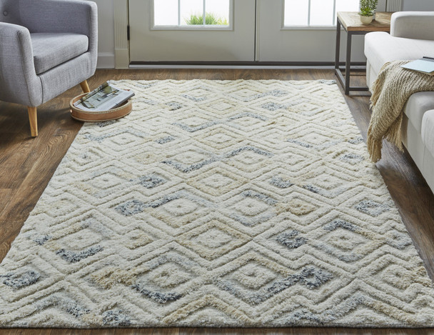 2' X 3' Gray And Ivory Wool Geometric Handmade Area Rug