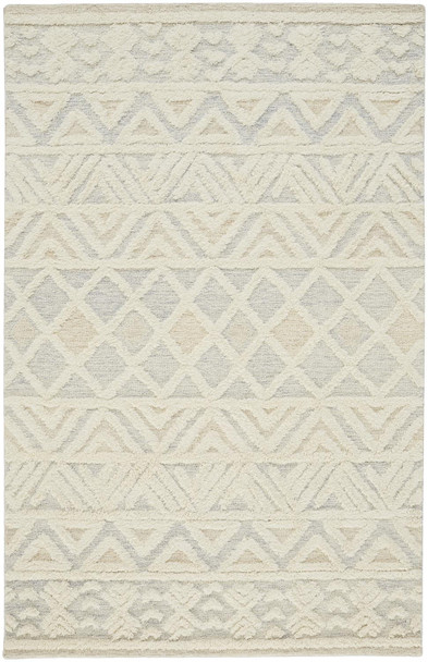 8' X 10' Ivory Blue And Tan Wool Geometric Tufted Handmade Stain Resistant Area Rug