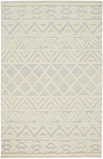 12' X 15' Ivory Blue And Tan Wool Geometric Tufted Handmade Area Rug
