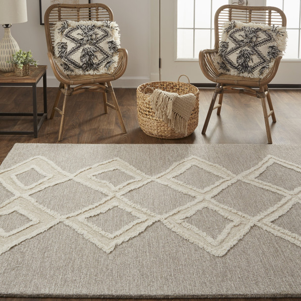 12' X 15' Gray And Ivory Wool Geometric Tufted Handmade Area Rug