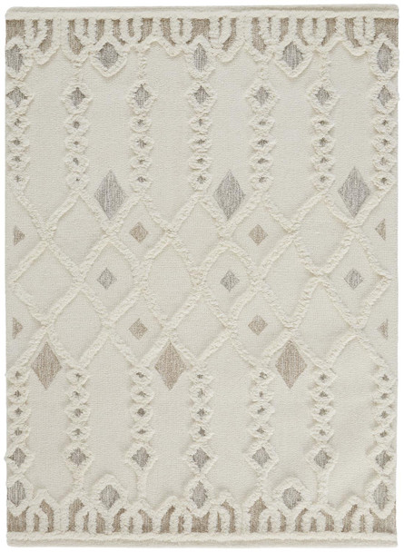 8' X 10' Ivory Tan And Silver Wool Geometric Tufted Handmade Stain Resistant Area Rug