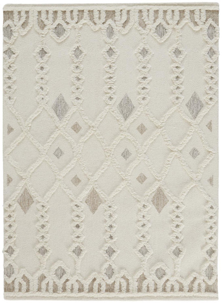 12' X 15' Ivory Tan And Silver Wool Geometric Tufted Handmade Area Rug