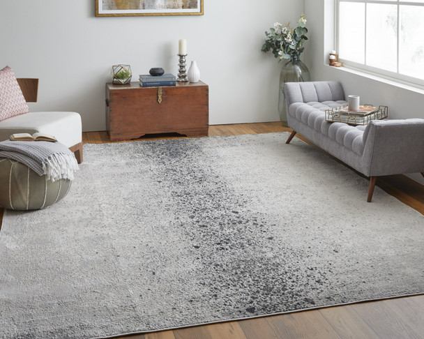 10' X 13' Ivory Gray And Black Abstract Power Loom Area Rug