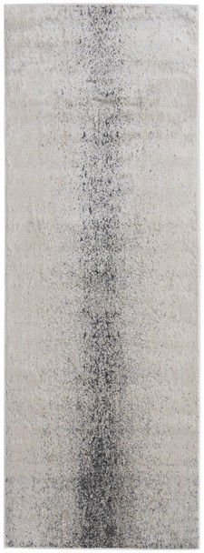8' Ivory Gray And Black Abstract Power Loom Runner Rug