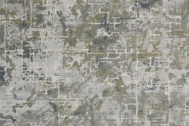 10' Green Gray And Ivory Abstract Distressed Stain Resistant Runner Rug