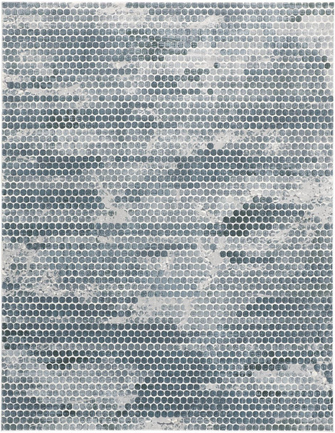 3' X 5' Blue And Gray Polka Dots Distressed Stain Resistant Area Rug