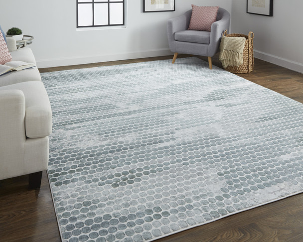 3' X 5' Blue And Gray Polka Dots Distressed Stain Resistant Area Rug